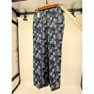 Insight Patched Denim Jacquard Wide Leg Pants Blue Patchwork Trousers Size 6 NEW